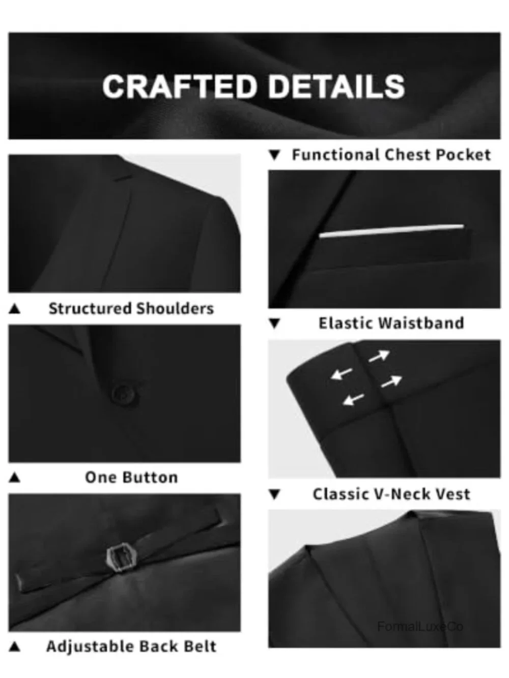 Men's 3-Piece Slim Fit Tuxedo Suit with Bow Tie, One Button, Wrinkle Resistant